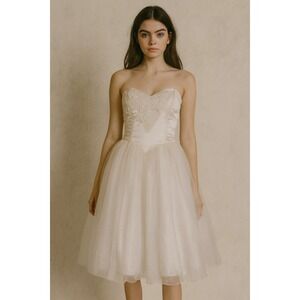 Gunne Sax Jessica McClintock Strapless‎ Dress XS Bridal Fairy Bead Embroidery